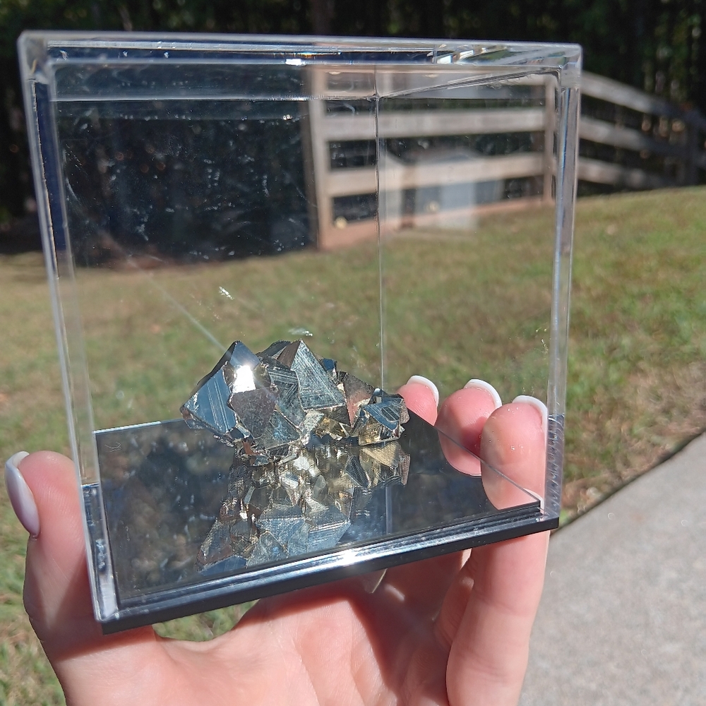 Iron Pyrite Crystal with Mirrored Display Box